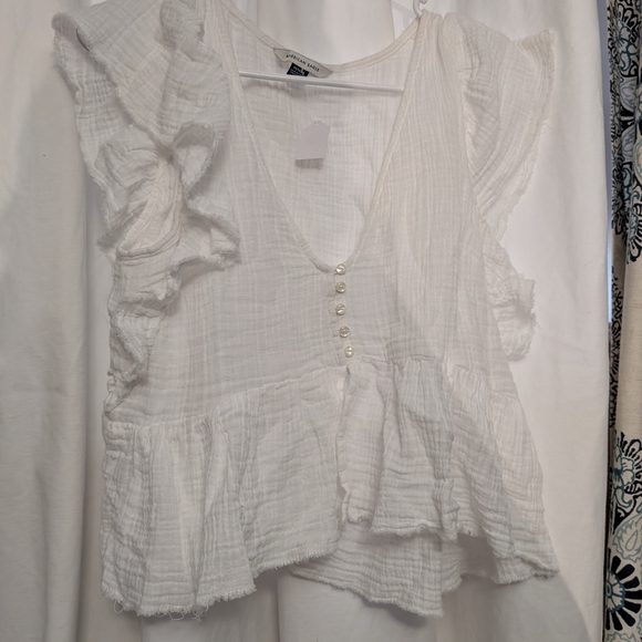 American Eagle Outfitters White Ruffled Blouse - Picture 1 of 1